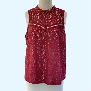 Carolina Belle Maroon Red Lace Overlay Sleeveless Top ~ Women’s Large